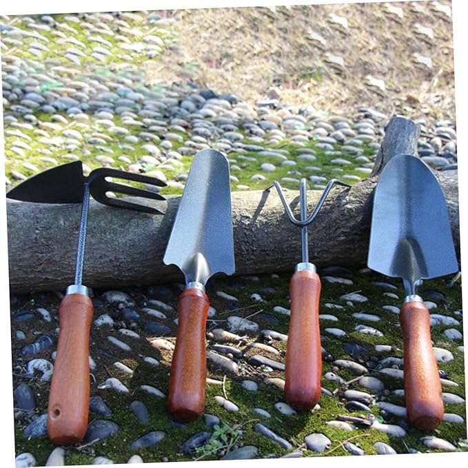 GANAZONO Garden Tool Set 4pcs Hand Trowel and Spade Shovel for Gardening Mini Narrow Shovel with Extended Handle Dual-use Cultivator and Rake Soil Scoop for Planting and Potting