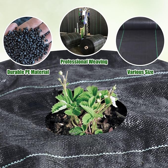 Durable PE Weed Barrier Landscape Fabric Weed Block Gardening Ground Cover Mat High Permeability for Weed Blocker Weed Mat Driveway Fabric Weed Control Garden Cloth (4x300Feet/Roll)