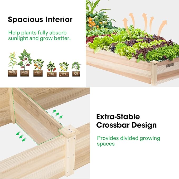 VIVOSUN 8×2Ft Wooden Raised Garden Bed 97 x 25 x 11 Inches Outdoor Wood Planter Box with Gloves and a Liner for Garden Patio Balcony Backyard and Outdoors