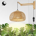 HMVPL Hanging Grow Lights for Indoor Plants Full Spectrum Boho Plant Lights for Indoor Growing with 20W COB Grow Light Bulb Bamboo Wall Mounted Grow Light with Swing Arm Timer for Large Small Plant