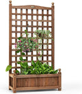 GRAFFY Wood Planter Raised Bed with Trellis Outdoor Raised Garden Bed Planter Box for Climbing Plants w/Drainage Holes Free-Standing Raised Planter for Patio Garden Yard