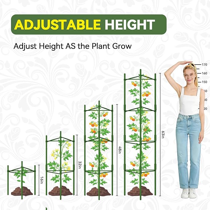 Halatool 6 Pack Tomato Cages for Garden Plant Support 48 Inch Adjustable Garden Stakes for Potted Plants Tomatoes Trellis for Climbing Vegetables Flowers Fruits Cucumber Eggplant Pepper Cherry
