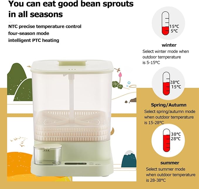Home Smart Bean Sprout Machine Automatic Bean Sprout Machine 360°Sprinkling 4 Seasons Planting 1.5L Water Tank LED Display for Radish Wheatgrass Barle
