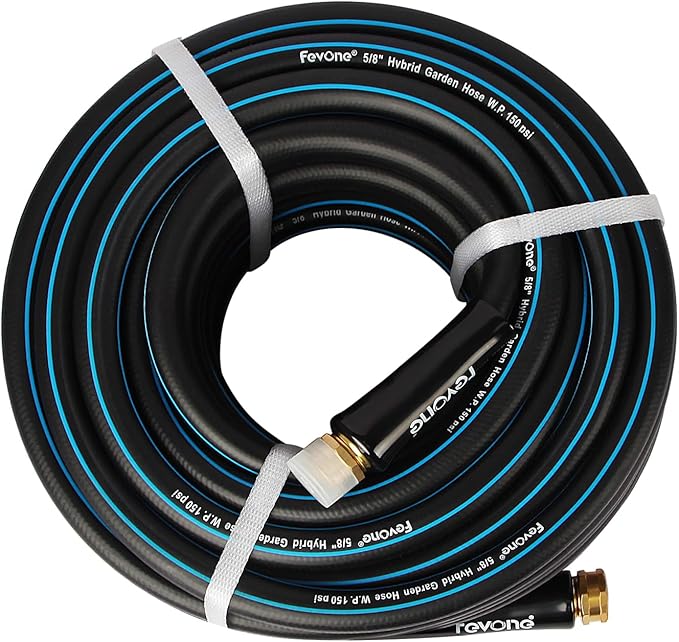 Fevone 75 ft. Kink-Free Water Garden Hose Flexible Water Hose Heavy Duty Hybrid Polymer 5/8 Inner Diameter Hose 3/4 Brass Fittings
