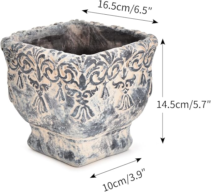 Sungmor 6.5 Inch Cement Plant Pot for Plants Succulent Planter with Embossed Design Vintage Concrete Flowerpots with Drainage Hole Decorative Orchid Houseplant Pot Indoor Outdoor Plant Container
