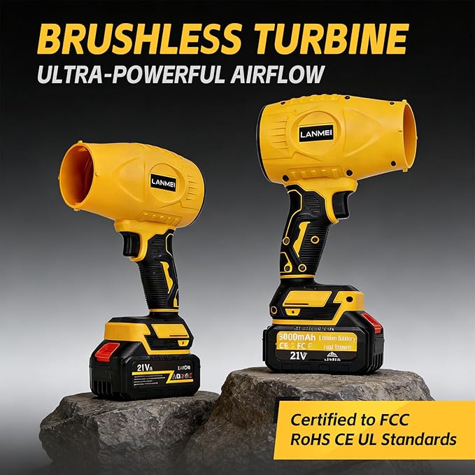 21V Cordless Leaf Blower with 2 * 3.0Ah Batteries &amp Charger Turbo Electric Blower Lightweight 2.45lbs Handheld Snow blowers for Yard Driveway Garage Pool CleaningOutdoor Camping