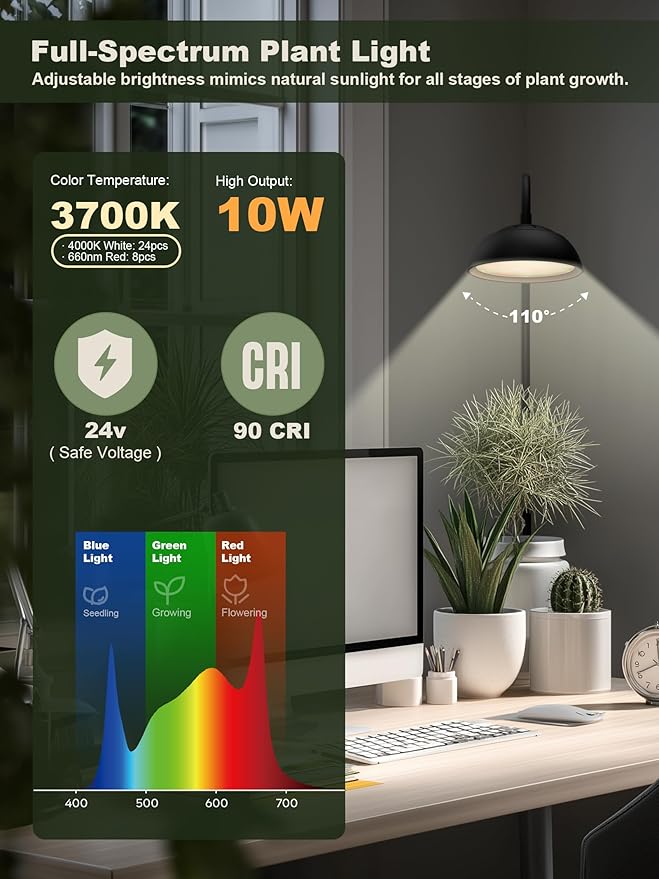 GLOWRIUM Smart Grow Lights for Indoor Plants10W Full Spectrum Plant Lights with Bluetooth App Control 360° Flexible Gooseneck Grow Lamp Auto Timer 3/9/12Hrs 10 Brightness for Small Plants Black