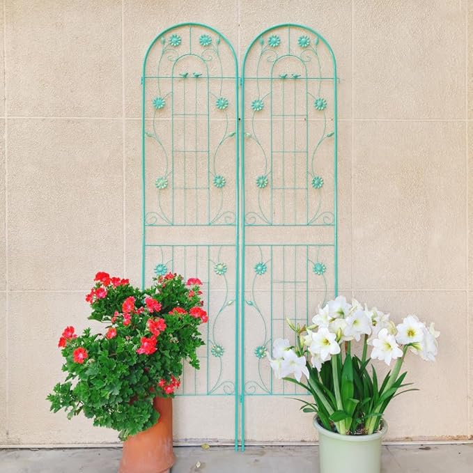 Sturdy Metal Garden Trellis for Climbing Plants – Rust-Resistant Outdoor Plant Support with Decorative Lattice Design (4 Pack-Green)