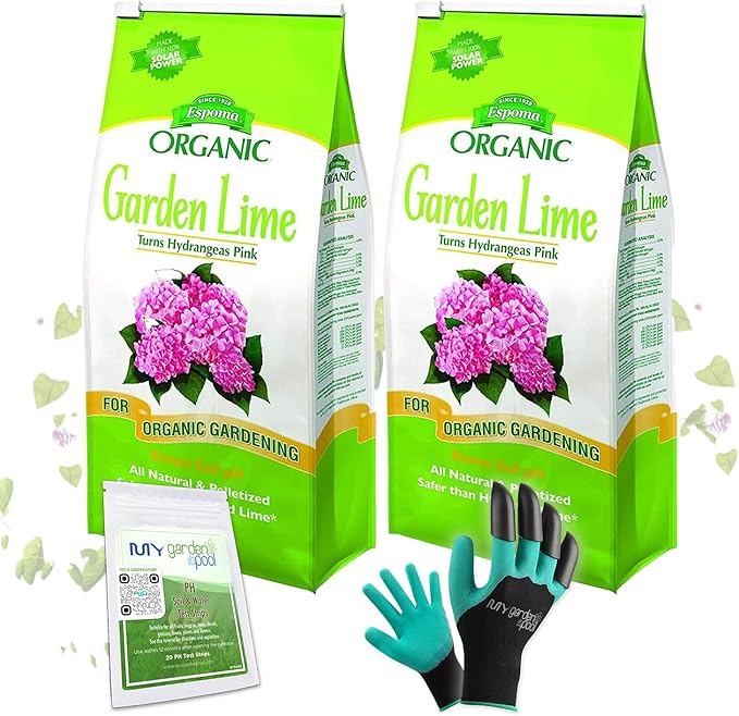 MYGP Organic Garden Lime Raises Soil pH Contains pelletized dolomitic Lime for Organic Gardening 5 lb with a My Garden Pool PH Soil Test Strips 20 ct and Superior Gardening Claw Gloves - 2 Pack