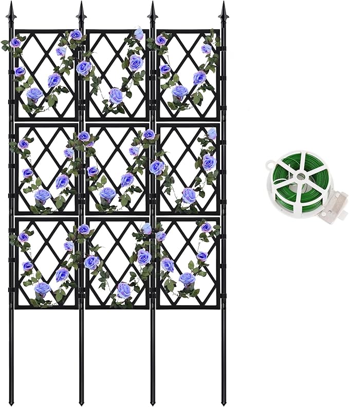 Garden Trellis for Climbing Plants Outdoor 5.25 FT Iron Pipe Metal Support Wall Tall Plant Trellis Lattice Fence Plant Support with Garden Twist Tie for Ivy Vines Rose