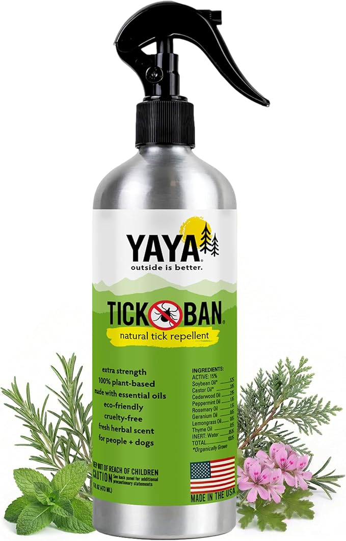 Yaya Organics All Natural Extra Strength Tick Repellent DEET Free - 16 Ounce Spray Bottle