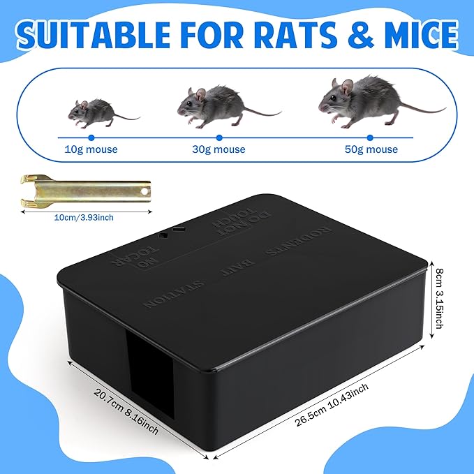2 Pack Rat Bait Station Traps - Reusable Rodent Stations for Indoor Outdoor Garden Warehouse Garage Weather‑Resistant Mouse Station Box to Fix Bait Block Keeps Rats Away Pets Safe Dual-Entry Tunnel