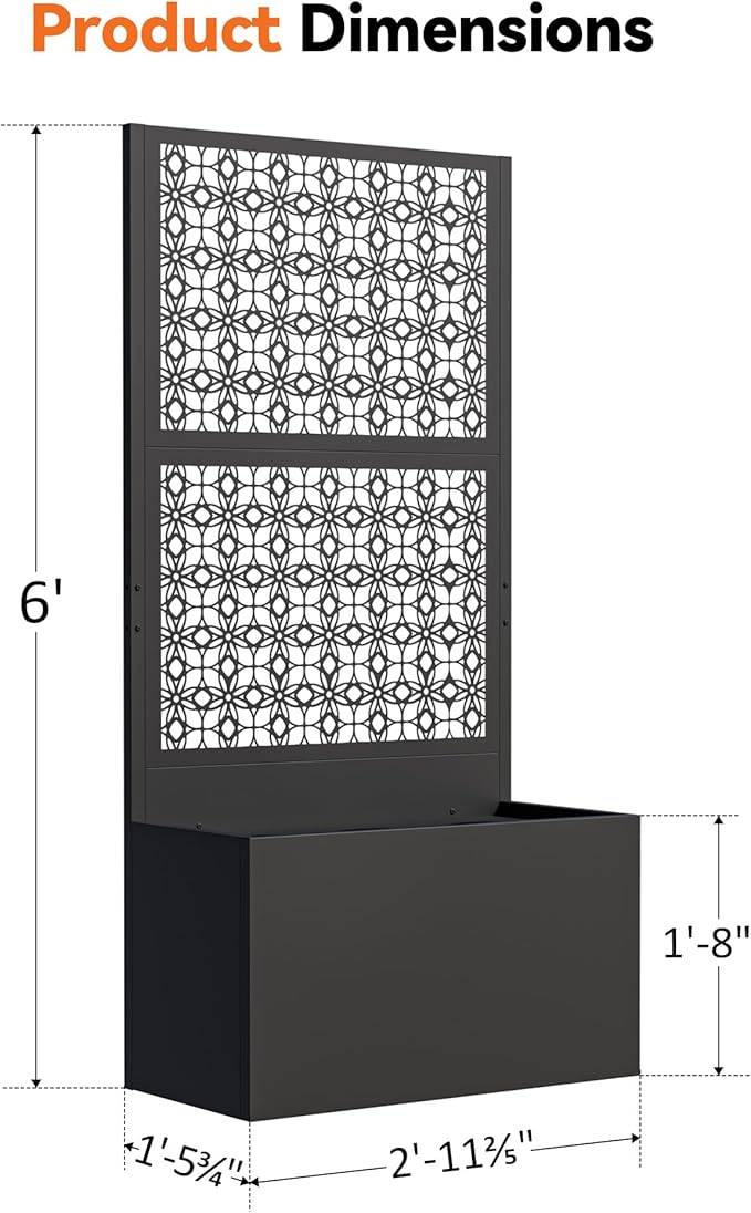 Modern Shade Metal Planter Box with Trellis Privacy Screen 4x6 FT Large Raised Garden Bed Multi-Functional Privacy Screen Outdoor with Drainage Holes for Climbing Plants Petal Weave