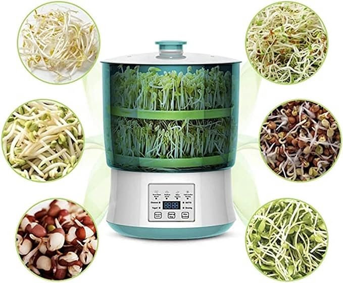Electric Bean Sprout Maker with Smart Watering System and Constant Temperature Control - Large Capacity Seed Germination Device for Sprouting Beans and Seeds (Two Tiers)