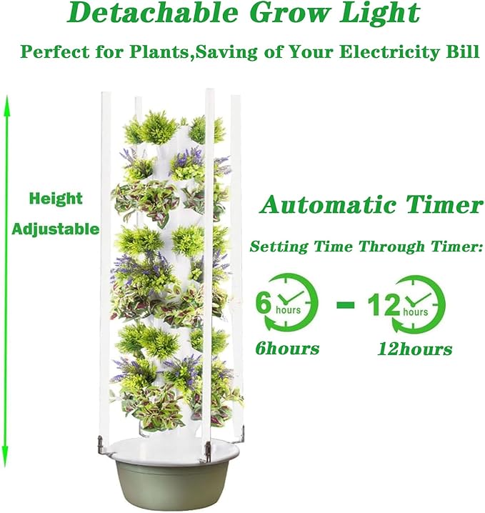 Hydroponics Growing System Hydroponic Growing Kits &amp Systems Hydroponics Tower with LED Grow Light with Hydrating Pump Adapter for Herbs Fruits and Vegetables7 Layer