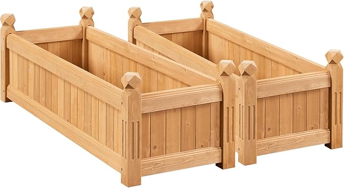 Topeakmart 43.5″ L × 16″ W × 14″ H Raised Garden Bed Backyard Flower Planter Box Vegetables Growing Bed Outdoor Large Raised Planter Box for Vegetable/Flower/Herbs2pcs