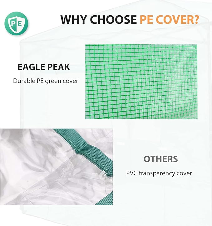 EAGLE PEAK Replacement Cover for 6x4 Portable Walk-in Pop up Greenhouse Front Roll-Up Zipper Entry Door and 2 Roll-Up Side Windows (Frame Not Included) Green