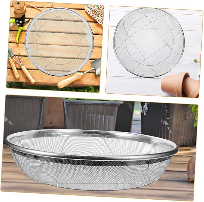 Garden Soil Sifter Stainless Steel Sieve for Rocks Dirt and Compost Manual Gardening Tool Diameter and Mesh for Efficient Soil Filtering