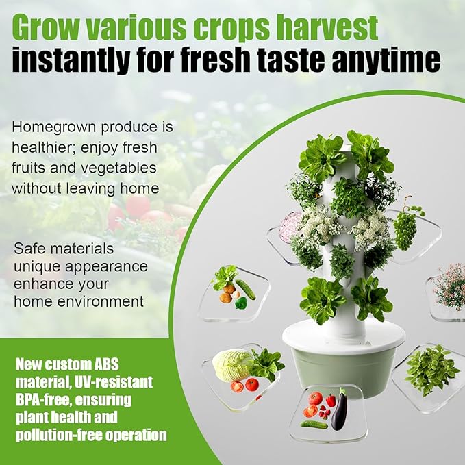 Aeroponic Vertical Grow Tower Soilless Hydroponic Planting System Indoor Vegetable Garden with Circulating Pump for Fast High-Yield Growth(7th Floor)