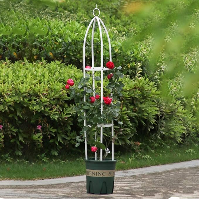 Garden Plant Support Stakes Iron Tower Obelisk Trellis Flower SupportTrellis Support Metal FrameOutdoor Lightweight Plant Tower Black Steel Tall Tower for Climbing Vines Rose and Plants(Green L)