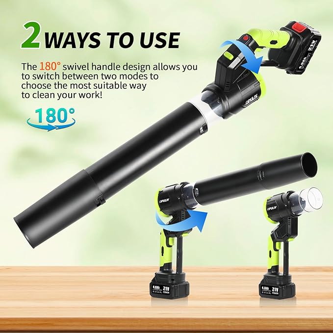 Leaf Blower Cordless 2in1 Electric Cordless Leaf Blower w/ 2 Batteries &amp Charger 4 Wind Speed 2 Handheld Modes 4.0/5.0AH Battery Lightweight Blowers for Patio Cleaning Lawn Yard Garage
