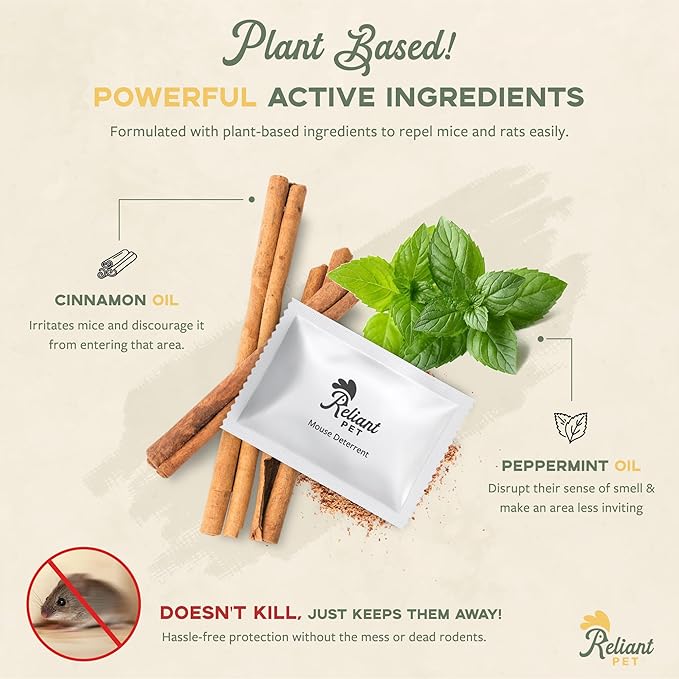 Mouse Repellent Pouches - Rodent Repellent Made in USA (12 Pouches) - Keep Rodents Out of Cars Engines - Mice Repellent Indoor and Outdoor - Mouse Deterrents That Work with Peppermint Oil