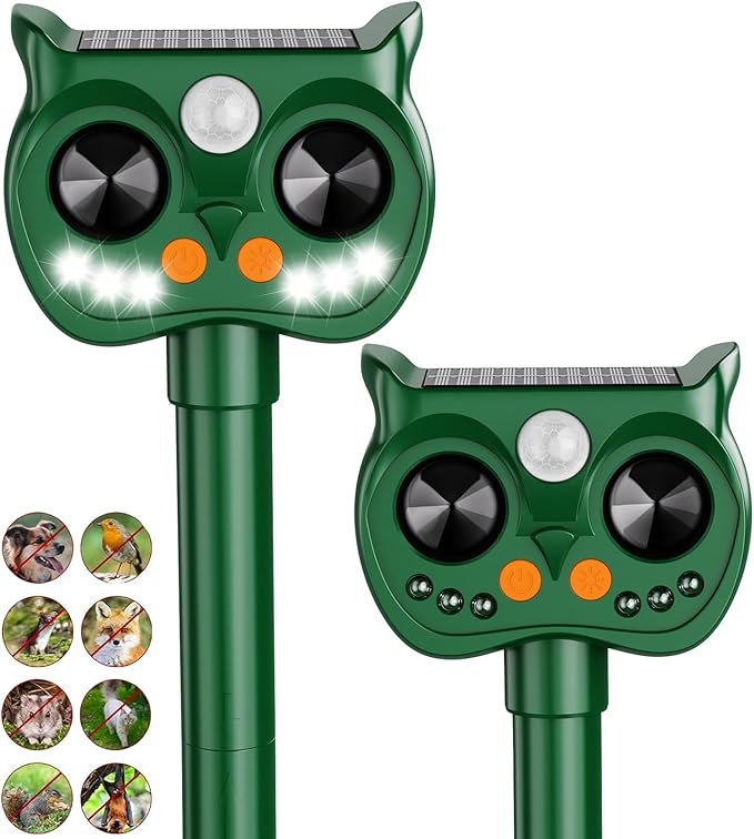 2 Pack 2026 Upgraded Solar Ultrasonic Animal Repellent Outdoor – Motion Activated Deer Squirrel Cat Raccoon Dog &amp Bird Deterrent with Multi-Frequency LED Strobe &amp Ultrasonic Sweep for Yard