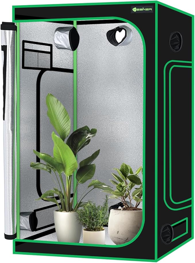 Yesker 4x4 Grow Tent 48x48x80 High Reflective Mylar Indoor Growing Tents 600D Oxford Cloth with Observation Window and Removable Floor Tray for Hydroponics Indoor Plants Fruit Flower Veg Growing