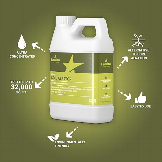 Liquid Lawn Aerator (32 fl oz) - Loosens &amp Conditions Compacted Soil - Alternative to Core and Mechanical Aeration - Improves Water Penetration &amp Drainage + Soil Oxygenation - American Made