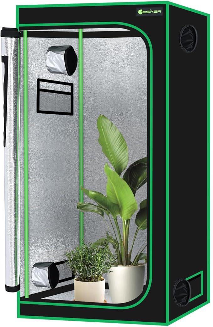 Yesker 3x3 Grow Tent 36x36x72 High Reflective Mylar Indoor Growing Tents 600D Oxford Cloth with Observation Window and Removable Floor Tray for Hydroponics Indoor Plants Fruit Flower Veg Growing