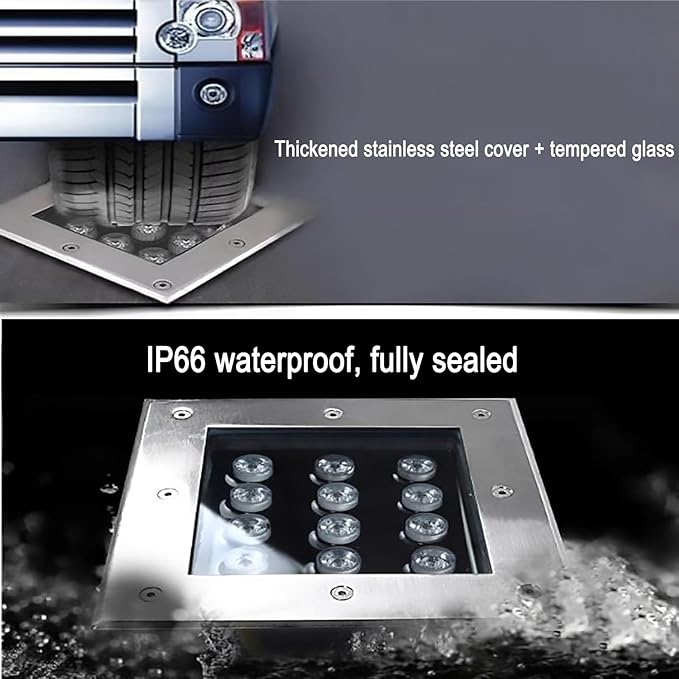 LED Landscape Lights - Outdoor Buried LightsSquare Ultra-Thin Spotlight IP66 Waterproof Embedded Underground Light for Pathway Walkway Deck Yard Floor LampWarm White-16W