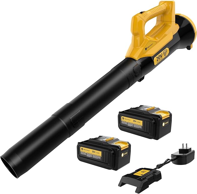 Orientools 20V Cordless Leaf Blower with UL 62133 Certified 2x4.0Ah Batteries and Charger (90 min Run time) for clearing Leaves dust Debris Light Snow from walkways Driveway Yard
