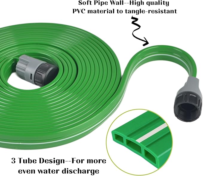 prinkler Soaker Hose for Yard 50 FT with Holes Flat Garden Soaker Hose with Staples Heavy Duty No-Kink Drip Hose Sprinkler Watering Drip Irrigation Hoses for Lawn Vegetable Garden Watering System