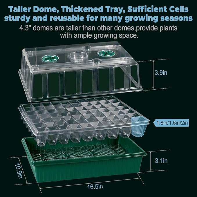 120-Cell Self-Watering Seed Starter Tray with Grow Light2 Sets of 60-Cell Seed Starter Kit with Tall Humidity DomeIndoor Seedling Starting Germination Kit with 4 Full-spectrum Growing Light Tubes