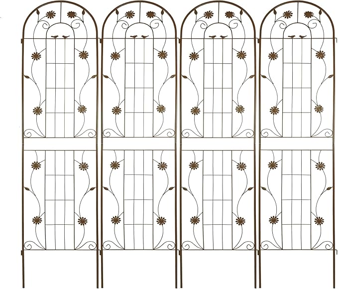 Metal Garden Trellis 86.7 x 19.7 Rustproof Trellis for Climbing Plants – Easy to Assemble Sturdy and Multi-Purpose Outdoor Flower Support(2 Pack-Brown)