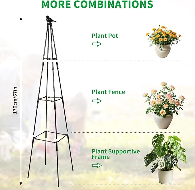 Garden Obelisk Trellis for Climbing Plants Outdoor 67 inch Tall Rose Trellis Climbing Plants Support for Potted Light Vine Flower Vegetable Cucumber Trellis Raised Garden Bed Black 2PCS