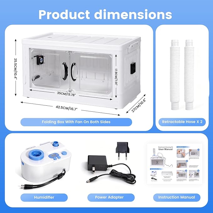 Indoor Mushroom Growing Kit Mushroom Cultivation Equipment Includes Humidity Control Air Circulation Fans and Mushroom Grow Box