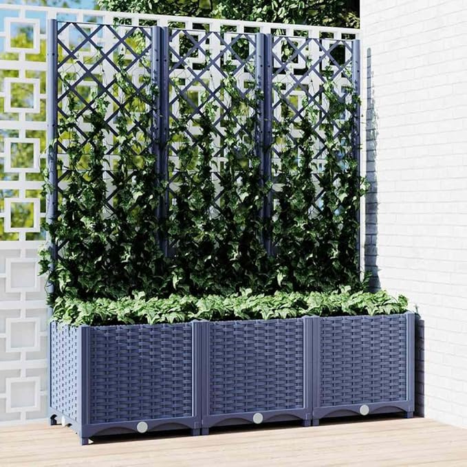 53.5 Raised Garden Bed with Trellis 47.2x15.7 Vertical Planter Matte Blue-Grey Polypropylene for Balcony