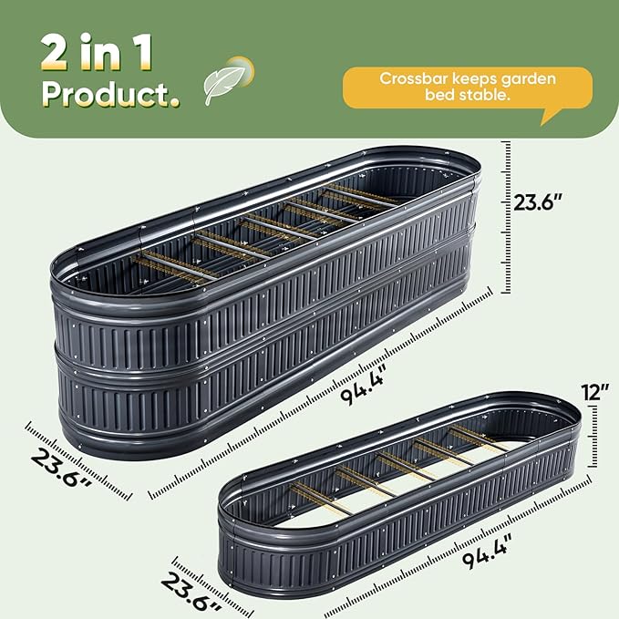 KING BIRD Raised Garden Bed Kit 2025 Upgraded Modular DIY Galvanized Planter Garden Box Outdoor for Gardening Vegetables Flowers Elegant Roman Column Design 94x24x24 in Dark Grey