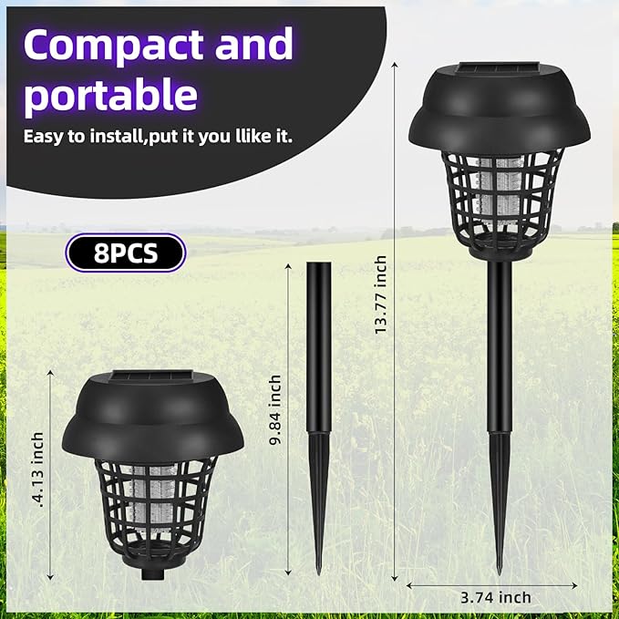 4 Pack Solar Bug Zapper Outdoor Waterproof Solar Powered Mosquito Zapper &amp Killer for Gnats Flies Moths Fruit Flies Decorative Ground Stake Light for Garden Patio Backyard Auto ON/Off