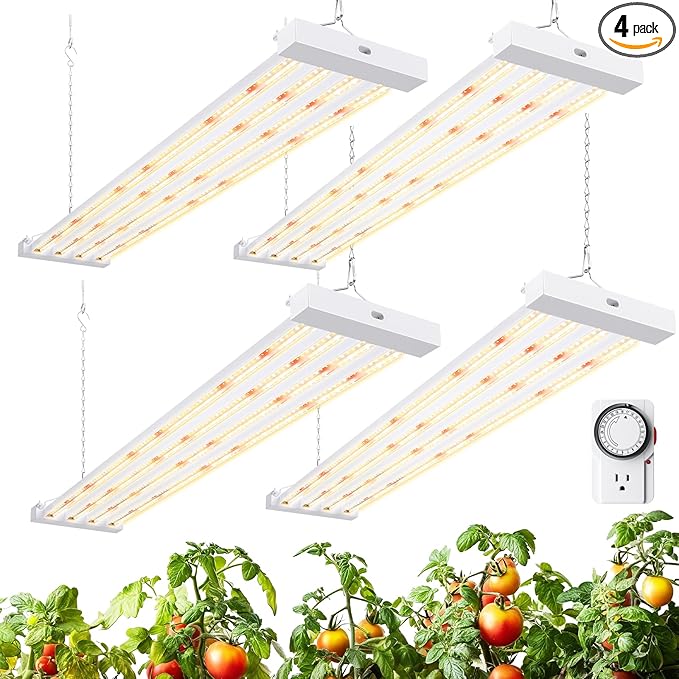 Barrina TX-L63 3FT Grow Lights for Indoor Plant 252W (4 x 63W) 4 LED Panels Wider Coverage Full Spectrum High PPFD Mechanical Timer Linkable Hanging Plant Light for Indoor Seeding 4 Packs