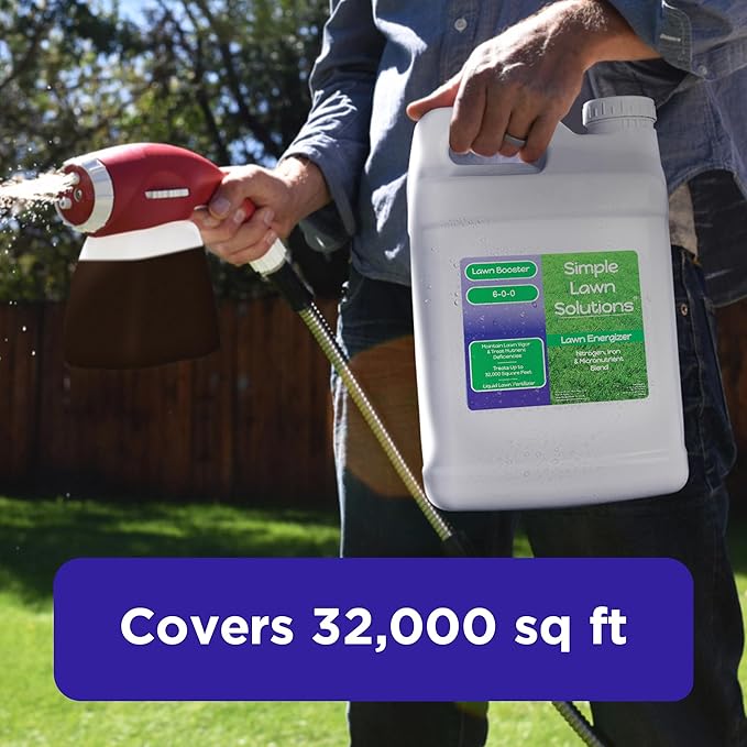 Commercial Grade Lawn Energizer- Grass Micronutrient Booster with Iron and Nitrogen- Liquid Turf Spray Concentrated Fertilizer- Any Grass Type All Year- Simple Lawn Solutions (2.5 Gallons)