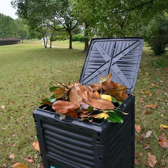 Easy Shopping® Garden Compost Bin 300L Outdoor Composting Container for Kitchen &amp Garden Waste Composter with Hinged Lid Durable &amp Waterproo Black and Green