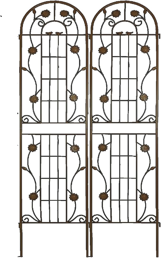 Metal Garden Trellis for Climbing Plants Vines Rose Rustproof Trellis for Outdoor Decor Garden Backyard Patio Outdoor Flower Support Easy Assembly 86.7 x 19.7 (Brown 2 Pack)