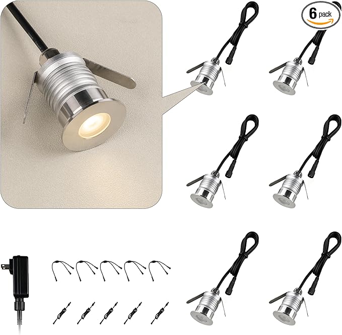 203 LED Underground Lamp 1W DC12-24V IP67 Low-Voltage Recessed Type Stainless Steel 304 Cover Suitable for Outdoor Grounds Decks Squares Parks Courtyards (3000K 6P-A)