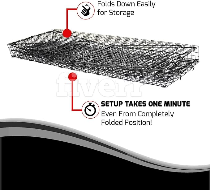 Humane Way Folding 50 Inch Live Humane Animal Trap - Safe Traps for All Animals - Dogs Raccoons Cats Groundhogs Opossums Coyote Bobcat - 50x20x26
