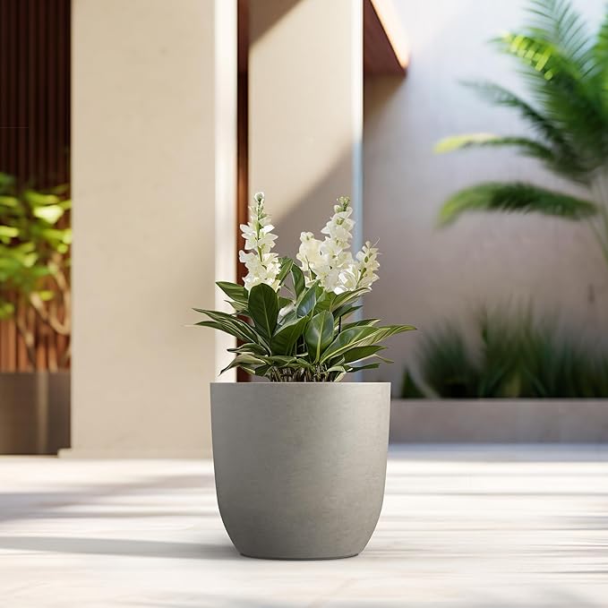 Kante 13.4 Dia Round Concrete Planter Large Outdoor Modern Indoor Decorative Plant Pots with Drainage Hole and Rubber Plug for Home and Garden Weathered Concrete