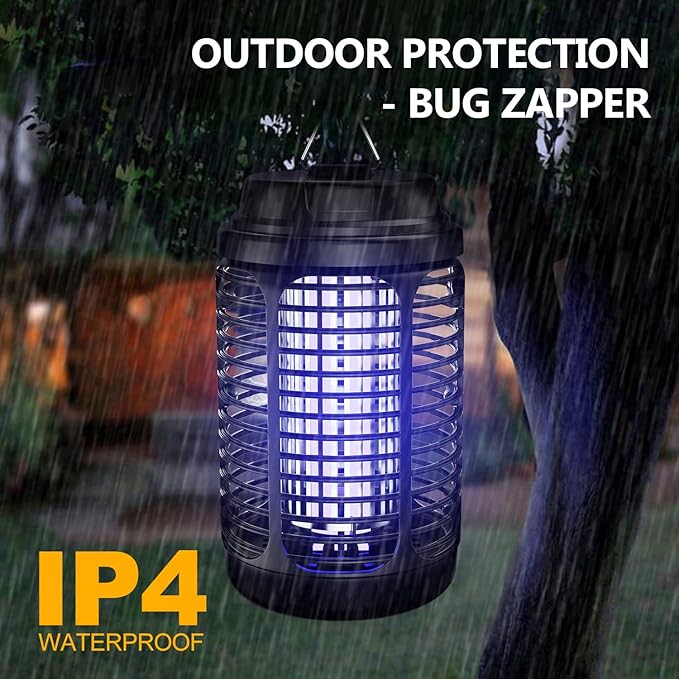 Bug Zapper Outdoor Mosquito Zapper Indoor with Dusk to Dawn Light Sensor 4000V Electric Fly Zapper Waterproof Mosquito Killer Fly Trap for Home Patio Kitchen Garden - 9.8 FT Length Cable