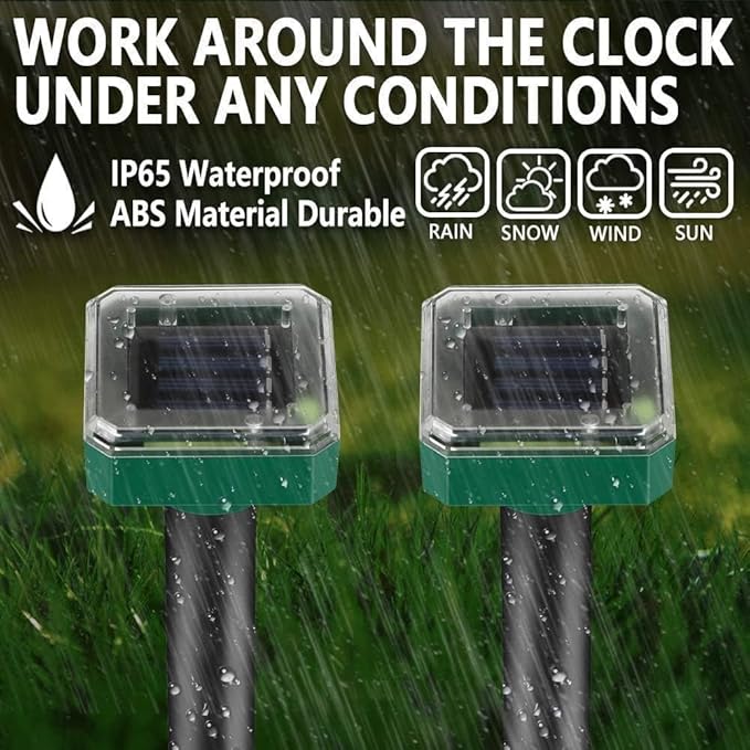 Mole Repellent Ultrasonic Solar Powered Animal Repellent for Outdoor Lawn Garden for Snakes Moles Gophers Groundhogs Voles and Other Burrowing Rodents (8 Pack)