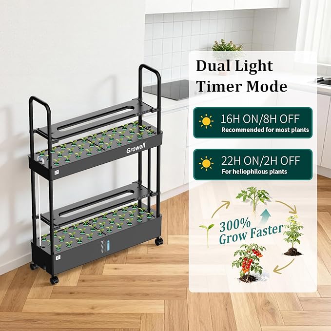 60-Pod Hydroponics Growing System Large Vertical Hydroponic Garden with Smart Full-Spectrum Grow Lights Auto Circulating Water Mobile Indoor Gardening System for Herbs Vegetables &amp Fruits